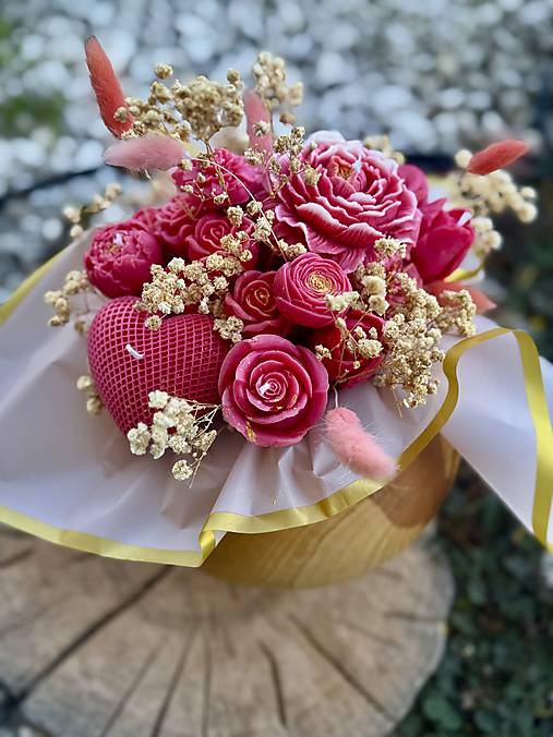 Sviečky - Láskykvet - sviečková kytica v drevenej miske - 17871470_