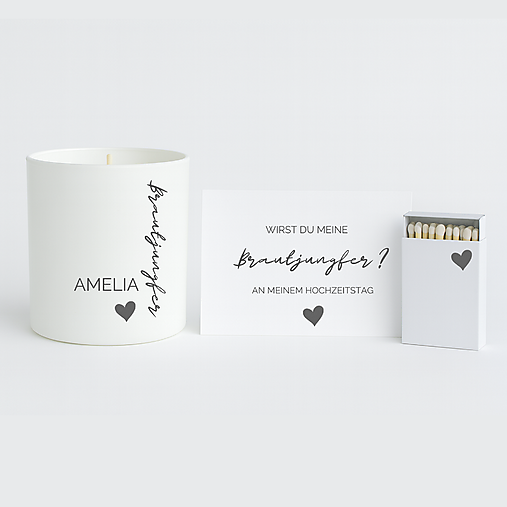Personalizovaný set pre družičky / Bridesmaid gift set – handmade soy candle, card & matches