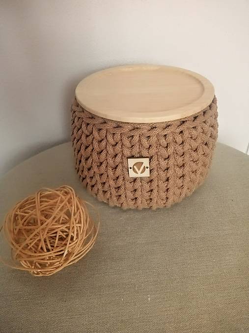 Úložné priestory & Organizácia - Košík karamelový s bambusovym krytom - 17874082_