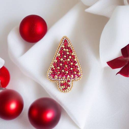 Brošne - Brošňa STROMČEK II.(červený) - 17875907_