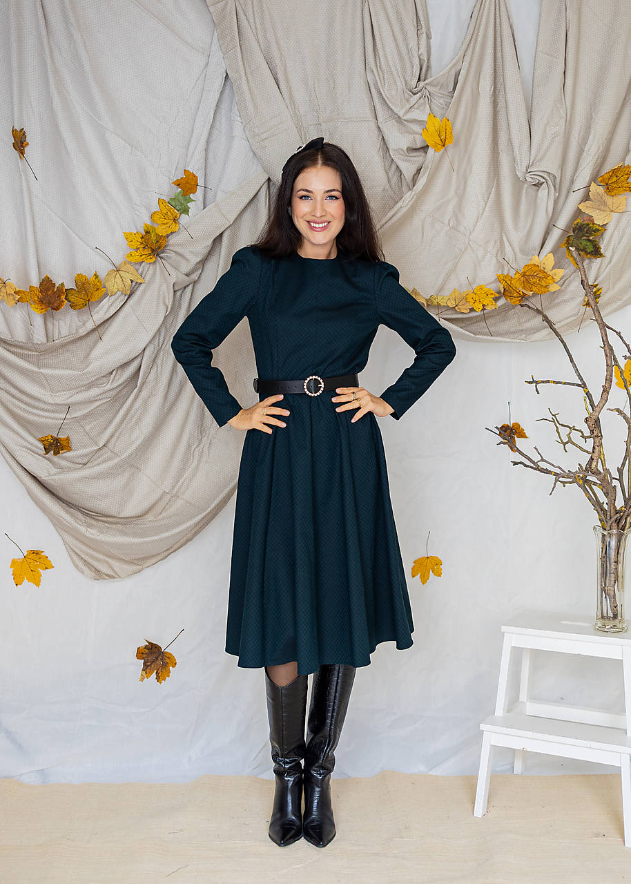 Tmavozelené bavlnené žakárové šaty Linaria