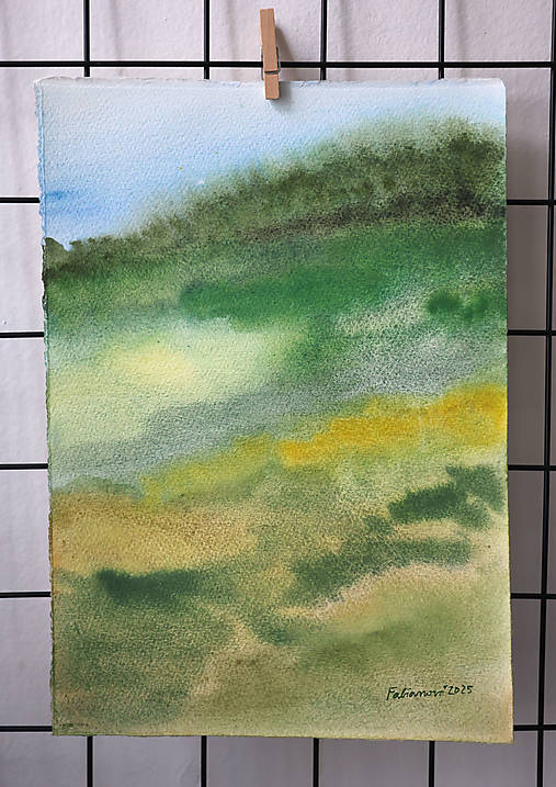 Akvarelový obraz - Na veľkej zelenej lúke