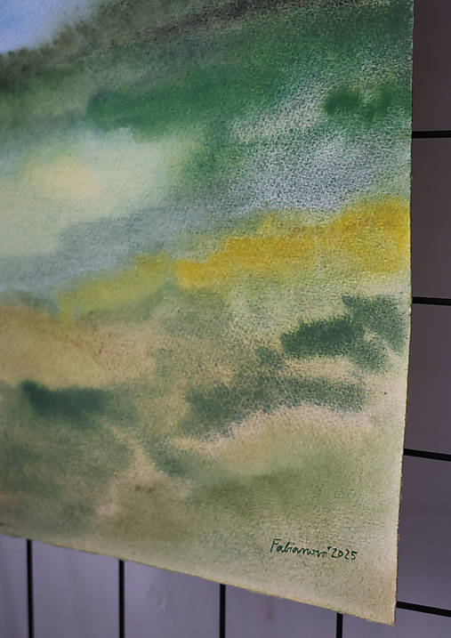 Akvarelový obraz - Na veľkej zelenej lúke