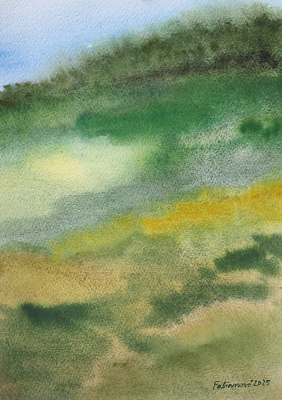 Akvarelový obraz - Na veľkej zelenej lúke