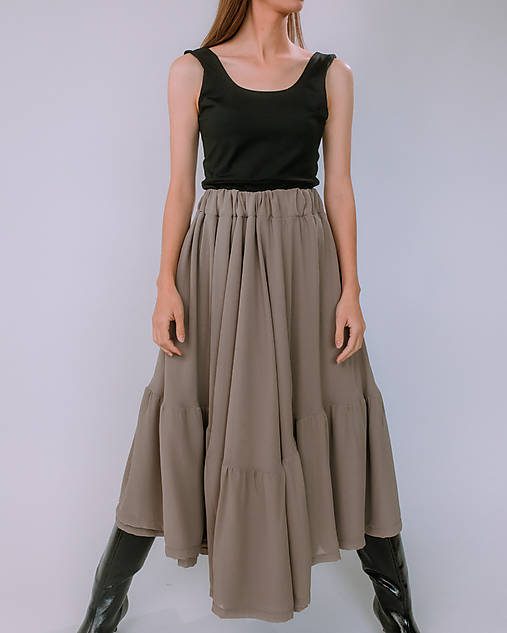 Šaty - MIESTNA MIESTNA ŠIFÓNOVÁ MIDI SUKŇA (MOCHA) - 17878791_