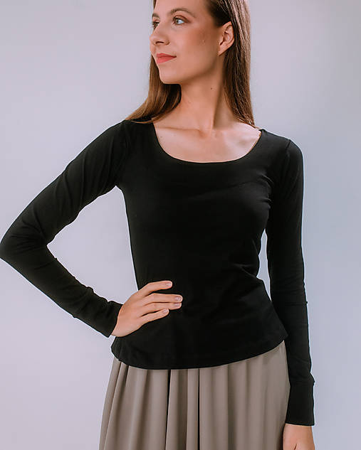 Topy, tričká, tielka - MIESTNE DÁMSKE BAVLNENÉ TRIČKO SAM (ČIERNE) - 17878914_