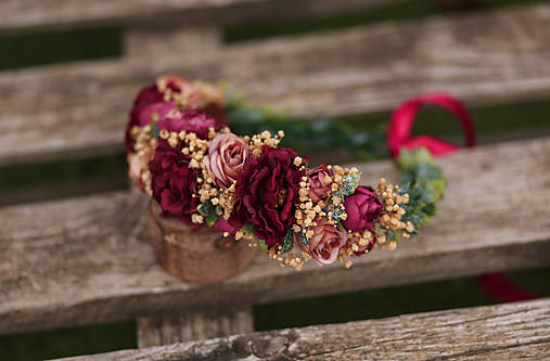 Ozdoby do vlasov - Jesenný kvetinový venček v teplých tónoch - 17877670_