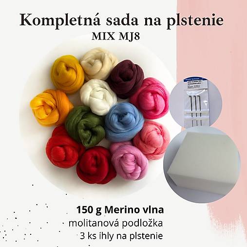 Textil - Sada na plstenie  MIX MJ8, 150 g vlna + ihly, podložka - 17879342_