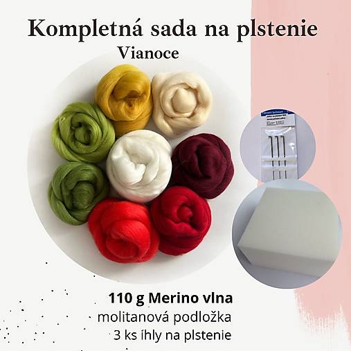 Textil - Sada na plstenie  MIX MJ9 Vianoce , 110 g vlna + ihly, podložka - 17879357_