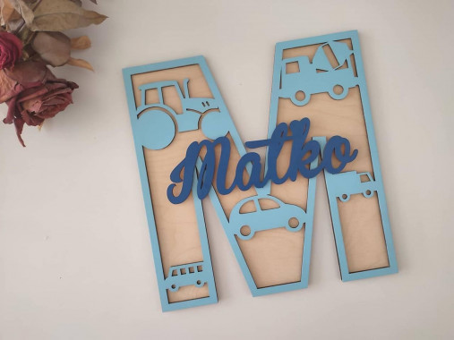 Dekorácie - Drevená iniciála s menom - vozidlá - 17879021_