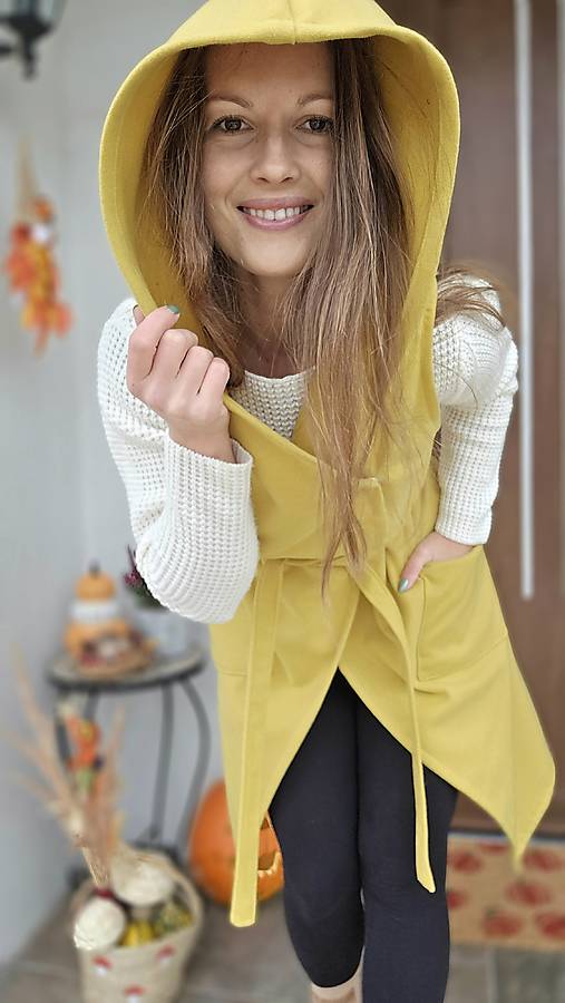 Vesty - Dámska midi vesta s kapucňou - 17879591_