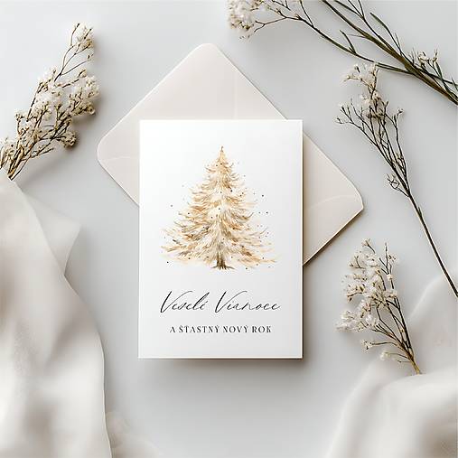 Papiernictvo - Otváracia vianočná pohľadnica s béžovým stromčekom - 17880574_