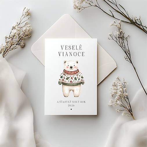 Papiernictvo - Otváracia vianočná pohľadnica s polárnym mackom - 17880587_