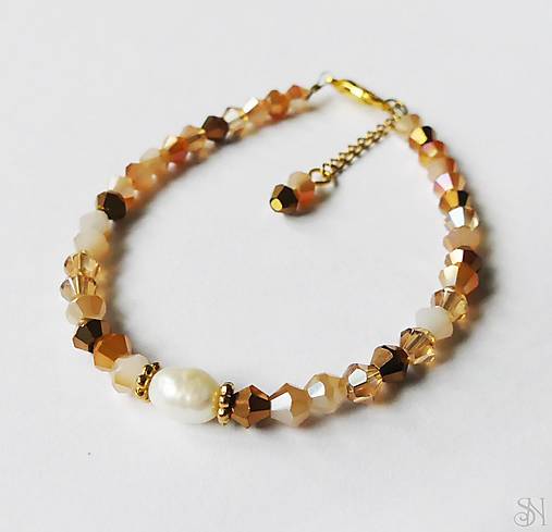 Náramky - Handmade hnedý náramok s riečnou perlou - chirurgická oceľ - 17880853_