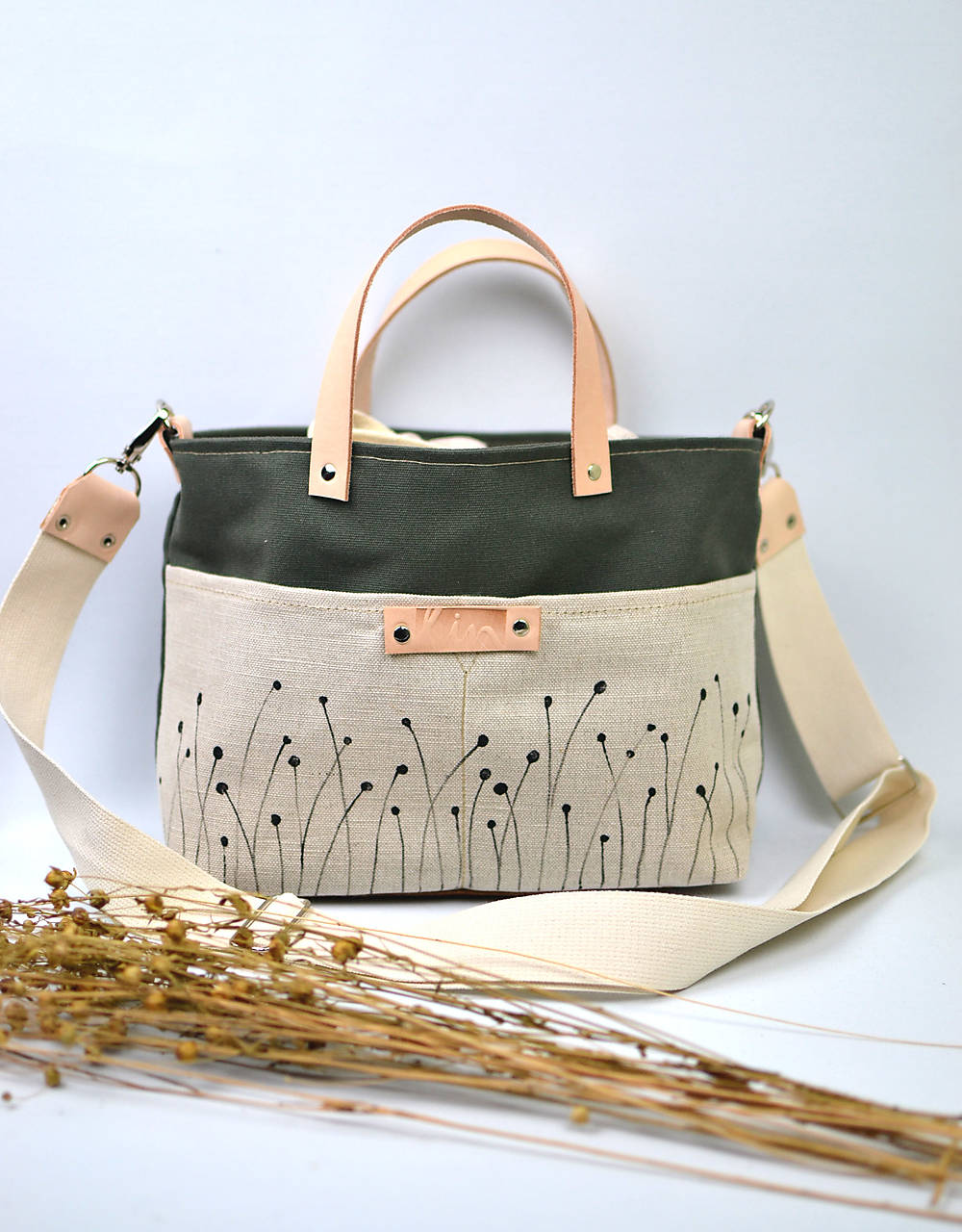 Kabelka malá (bavlna, ľan, koža) LÚKA green