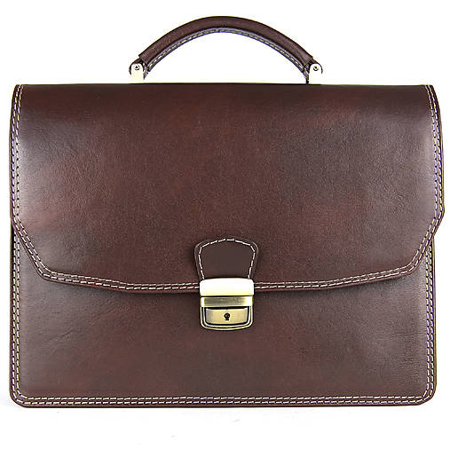 Pánske tašky - Kožená elegantná aktovka v tmavo hnedej farbe - 17880731_