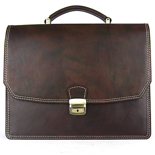 Pánske tašky - Kožená aktovka z pravej kože, ručne tamponovaná v tmavo hnedej farbe - 17880793_