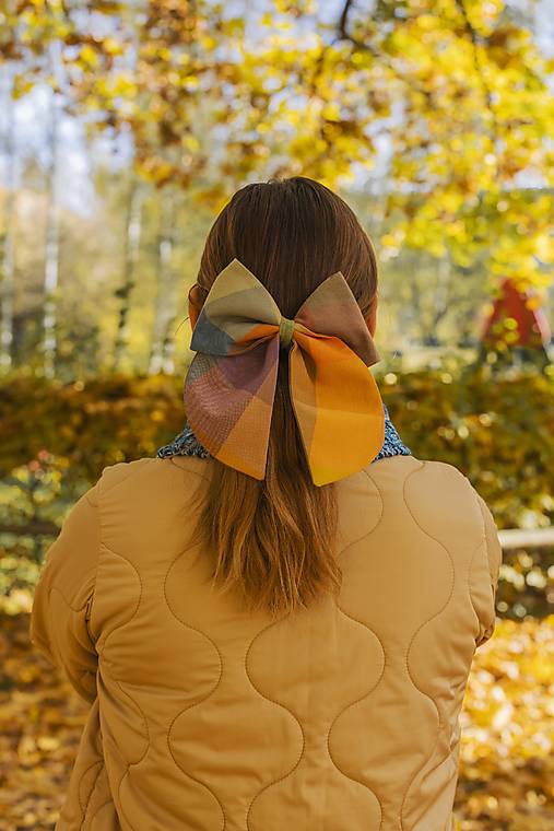 Ozdoby do vlasov - Károvaná mašľa Donna (Jesenná dúha) - 17882252_