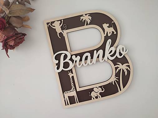 Dekorácie - Drevená iniciála s menom - safari - 17882397_