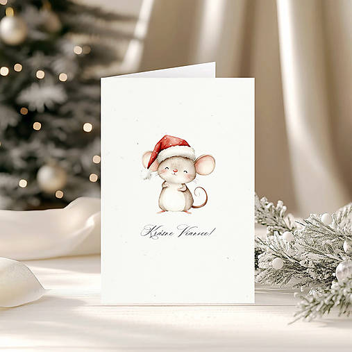 Papiernictvo - Otváracia vianočná pohľadnica - Myška - 17883384_
