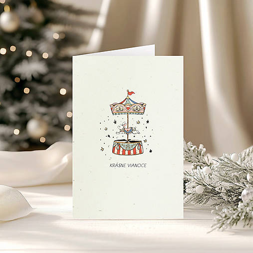 Papiernictvo - Otváracia vianočná pohľadnica - Kolotoč zajko - 17884300_