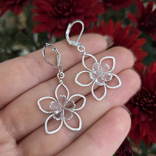 Náušnice - Drôtikované náušnice - modrý kvet (Priehľadná) - 17885316_