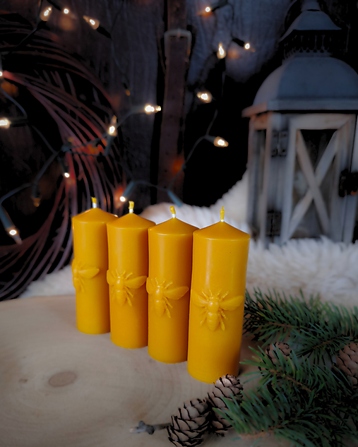 Sviečky - Adventné sviečky veľké so včielkou - 17885115_