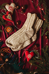 Ponožky, pančuchy, obuv - Pletené vlnené ponožky "Čas Vianoc" (24cm) - 17887951_