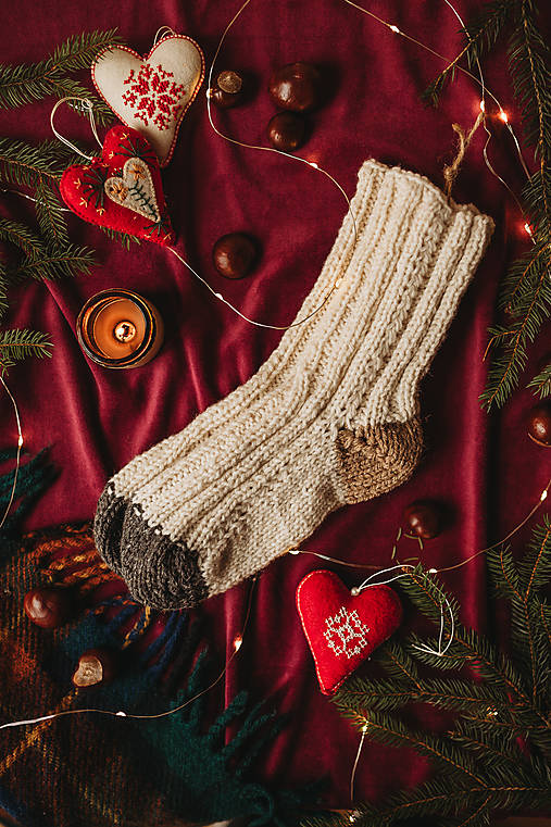 Ponožky, pančuchy, obuv - Pletené vlnené ponožky "Čas Vianoc" (24cm) - 17887956_