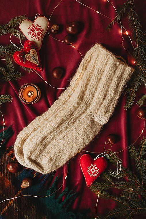 Ponožky, pančuchy, obuv - Pletené vlnené ponožky "Čas Vianoc" (24cm) - 17887957_