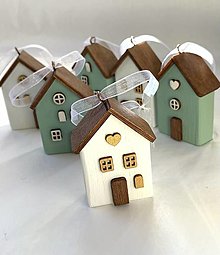 Dekorácie - Sada vianočných ozdôb domček - biela a mätová zelená - 17887899_