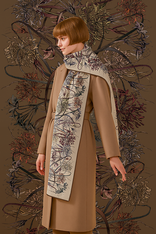 Šály a nákrčníky - Exkluzívny šál SILK FLOWER crème // Vlna & Hodváb 45 x 160 cm // Autorský dizajn - obojstranná // Predobjednávka - 17886257_