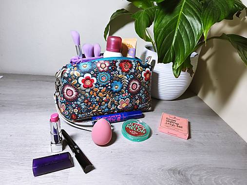 Taštičky - Kozmetická taštička tyrkysové kvety - 17889712_