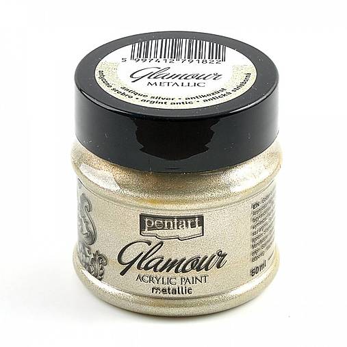 -50 % akrylová farba 50 ml, metalická, perleťová, DELICATE, GLAMOUR, pôvod. cena 5€ (antická strieborná GLAMOUR)