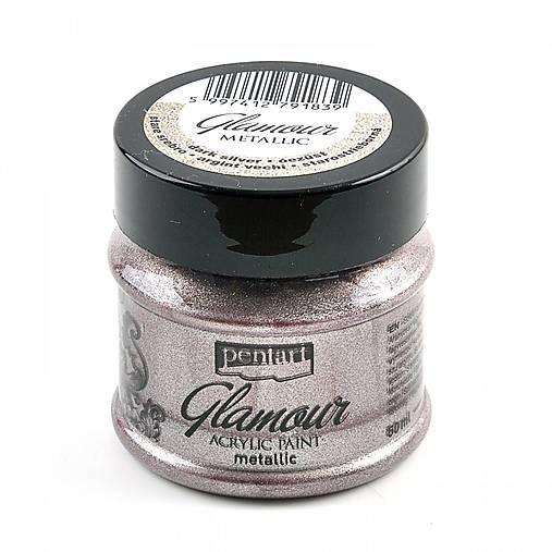 -50 % akrylová farba 50 ml, metalická, perleťová, DELICATE, GLAMOUR, pôvod. cena 5€ (starostrieborná GLAMOUR)