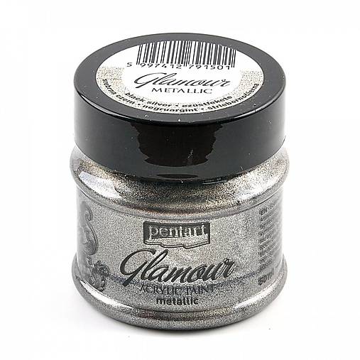 -50 % akrylová farba 50 ml, metalická, perleťová, DELICATE, GLAMOUR, pôvod. cena 5€ (striebornočierna GLAMOUR)