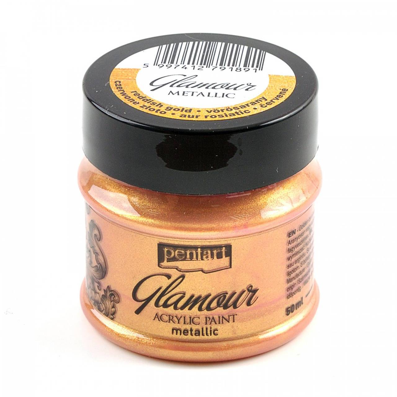 -50 % akrylová farba 50 ml, metalická, perleťová, DELICATE, GLAMOUR, pôvod. cena 5€ (červenozlatá GLAMOUR)