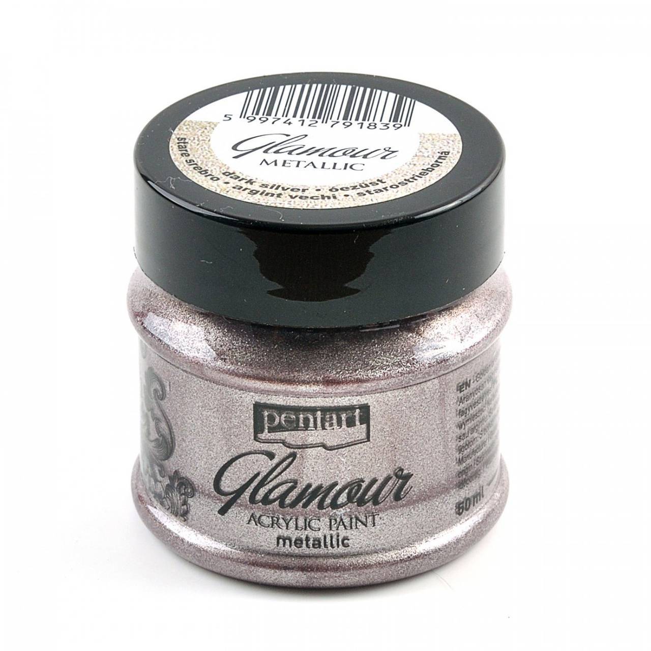 -50 % akrylová farba 50 ml, metalická, perleťová, DELICATE, GLAMOUR, pôvod. cena 5€ (starostrieborná GLAMOUR)