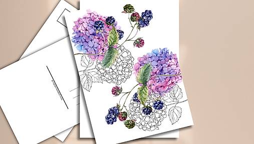 Papiernictvo - Pohľadnica " Hortenzia s ostružinami" - 17890322_