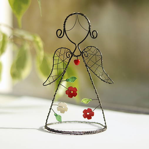 Dekorácie - anjelik s kvetmi 13cm - 17891647_