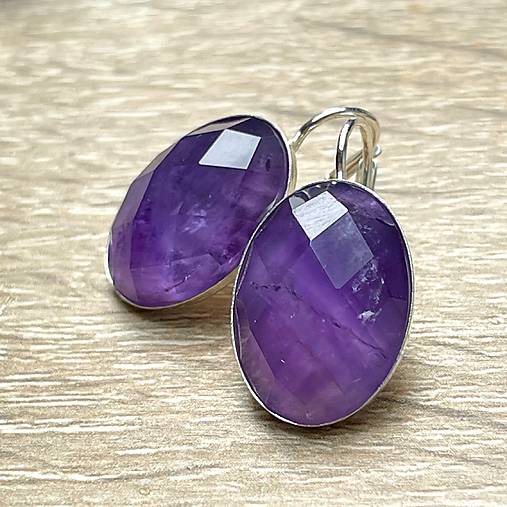 Náušnice - Classic Gemstone Silver Ag925 Earrings (Faceted Amethyst Silver Ag925 Earrings  / Strieborné náušnice s ametystom) - 17892311_