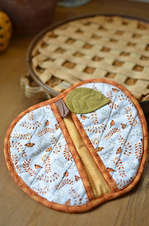 Úžitkový textil - Chňapka jablko s vtáčikmi - 17891769_