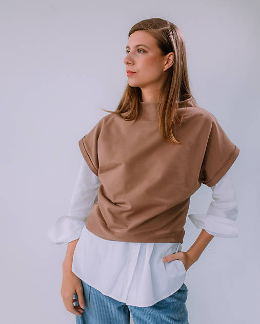 Topy, tričká, tielka - MIESTNY DÁMSKY TEPLÁKOVÝ TOP OTO (TMAVÁ MOCHA) - 17890687_