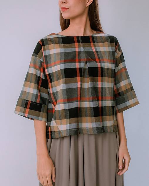 Blúzky a košele - MIESTNA OVERSIZED BLÚZKA OLÍVIA (KÁROVANÁ) | MIESTNI - 17890924_