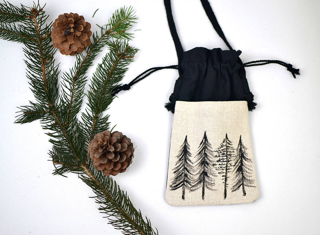 Taštička na mobil (bavlna, ľan)  STROMY