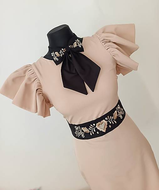 Opasky - Dámsky set - dámsky vyšívaný opasok a motýlik - čierny - 17893195_