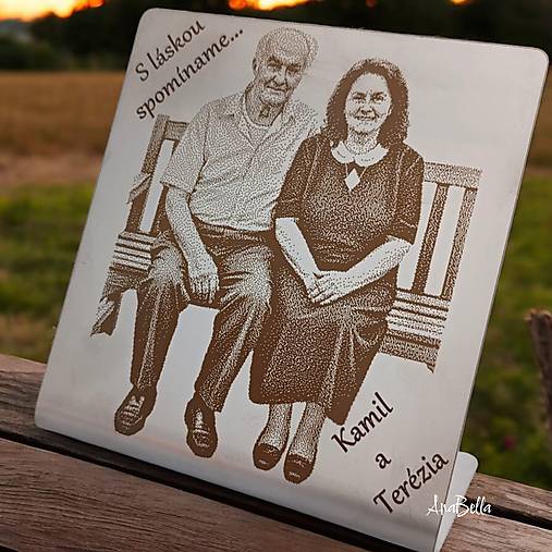 Dekorácie - Nerezová tabuľka na hrob s vlastnou fotkou (Obdĺžnik rozmer 20x25cm) - 17890483_
