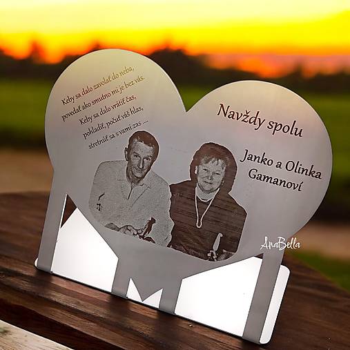 Dekorácie - Nerezová tabuľka na hrob s vlastnou fotkou (Srdce rozmer 20x24cm) - 17890487_