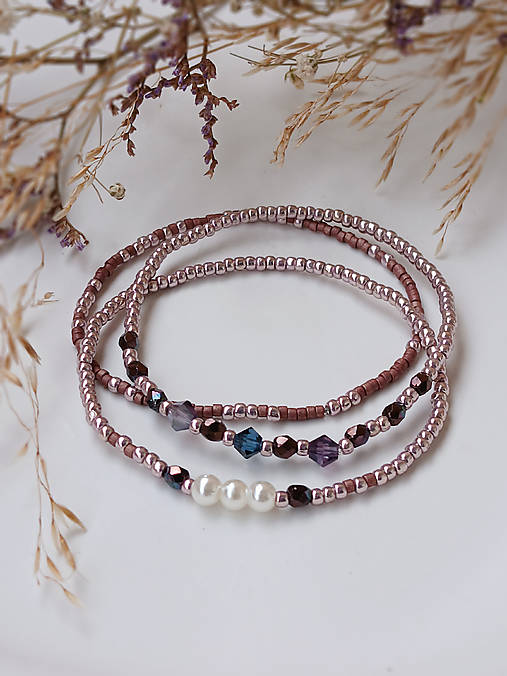 Náramky - Korálkové náramky fialové - 17892507_