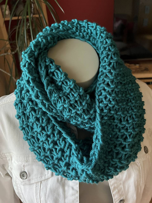 Šály a nákrčníky - Pletený dvojitý nákrčník - tmavě zelený/tyrkys - 17890759_